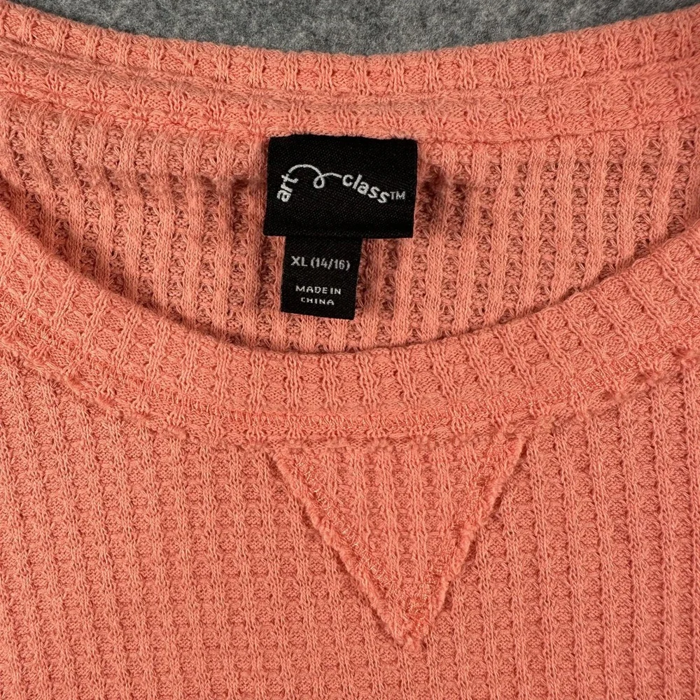 Art Class Waffle Knit Long Sleeve Top XL (14/16) Coral Pink Textured Thermal